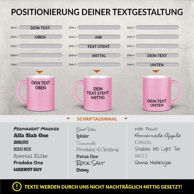 Personalisierte Glitzertasse Mit Text Selbst Gestalten Rosa Mit