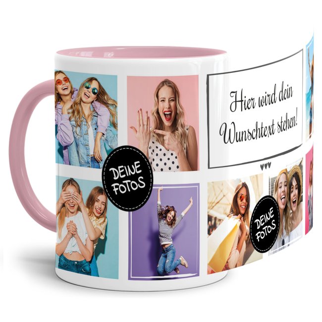 Tasse Mit Fotocollage Und Wunschtext Fotos Innen Henkel Rosa