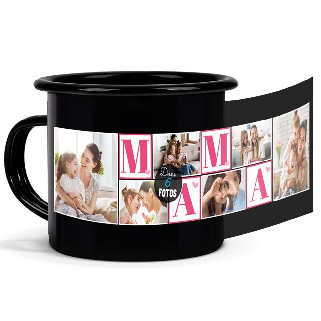 Schwarze Tasse Aus Emaille F R Mama Mit Sechs Fotos Print Royal