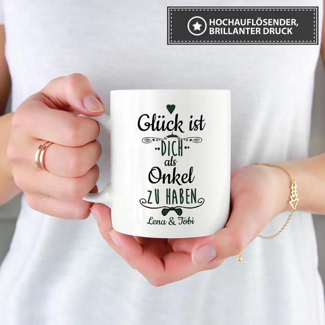 Tasse f&uuml;r Onkel von - mit Wunschnamen und Foto - Wei&szlig;