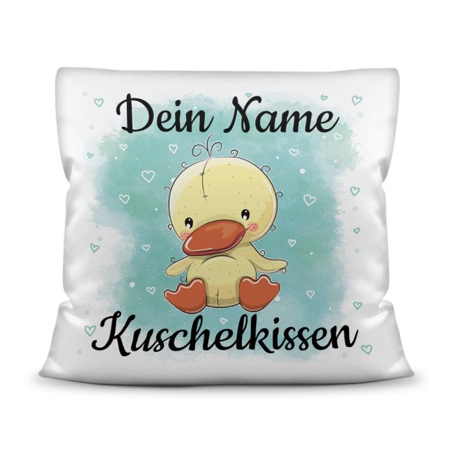 Kinderkissen mit Tiermotiv und Wunschname - Ente - Wei&szlig;