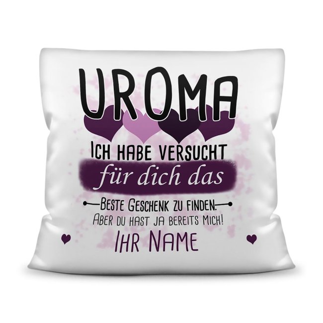 Kissen - Bestes Geschenk f&uuml;r Uroma von einem Kind - mit Wunschname in Lila - wei&szlig;