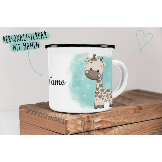 Kindertasse aus Emaille - Giraffe - mit Wunschname personalisierbar