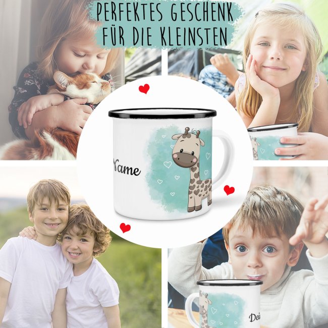 Kindertasse aus Emaille - Giraffe - mit Wunschname personalisierbar