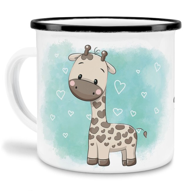 Kindertasse aus Emaille - Giraffe - mit Wunschname personalisierbar