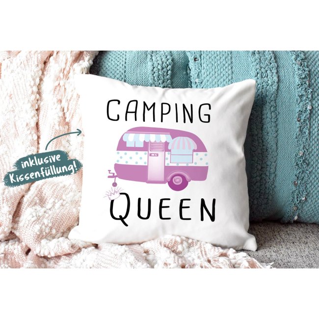 Camping Kissen - Camping Queen - R&uuml;ckseite Rosa