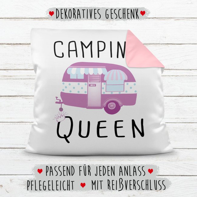 Camping Kissen - Camping Queen - R&uuml;ckseite Rosa