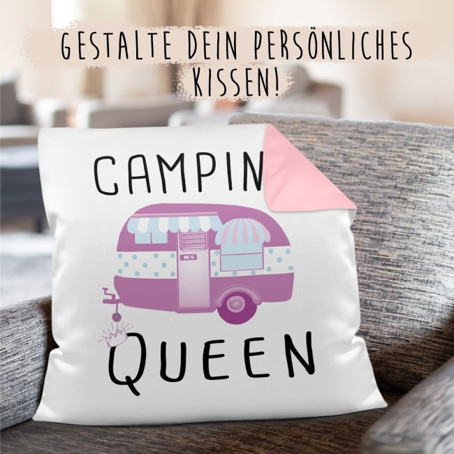 Camping Kissen - Camping Queen - R&uuml;ckseite Rosa