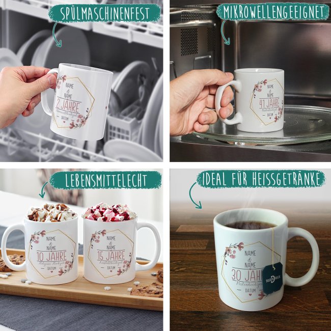 Tasse zum Hochzeitstag - mit Name &amp; Datum - 25 Jahre - Silberhochzeit - Innen &amp; Henkel Grau