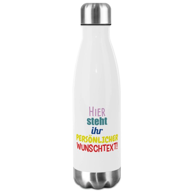 Trinkflasche aus Edelstahl in Wei&szlig; mit Wunschtext - in 500 ml und 750 ml