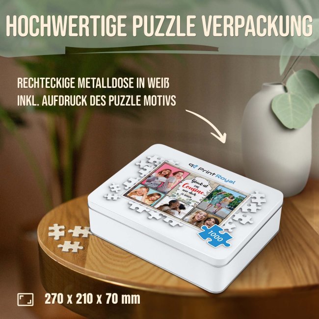 Foto-Puzzle f&uuml;r die Cousine  - Gl&uuml;ck ist - 1000 Teile in Metalldose