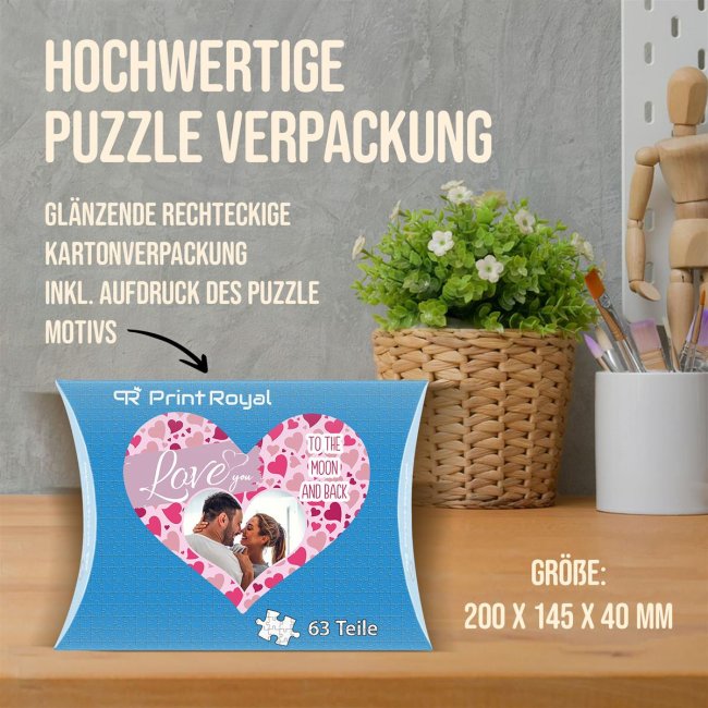 Herz Puzzle mit Foto - Love you - 63 Teile im Karton