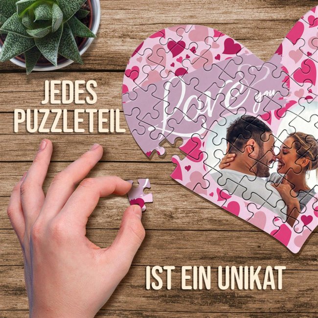 Herz Puzzle mit Foto - Love you - 63 Teile im Karton