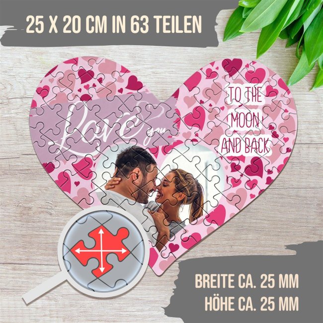 Herz Puzzle mit Foto - Love you - 63 Teile im Karton