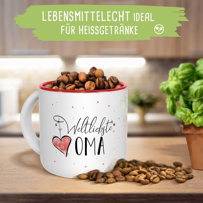 Pott-Tasse - weltliebste Oma - Innen Rot