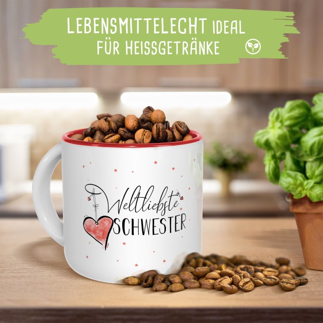 Pott-Tasse - weltliebste Schwester - Innen Rot