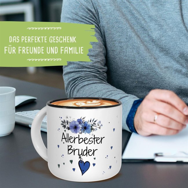 Pott-Tasse - Allerbester Bruder - Innen Schwarz