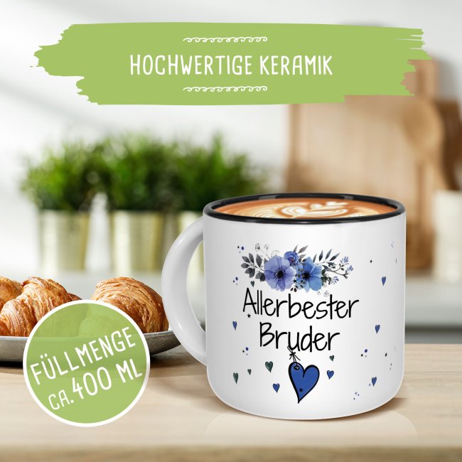 Pott-Tasse - Allerbester Bruder - Innen Schwarz