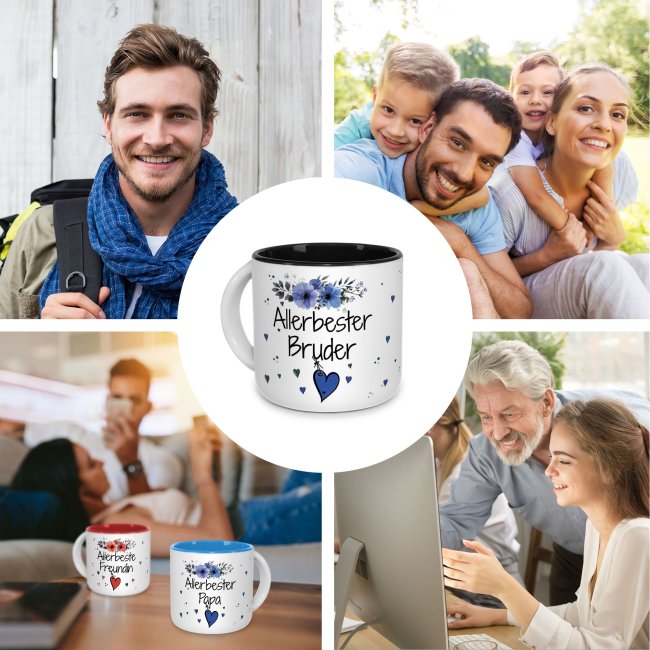 Pott-Tasse - Allerbester Bruder - Innen Schwarz