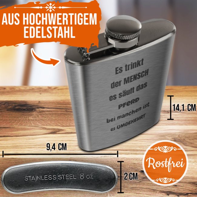 Flachmann personalisierbar mit Textgravur - 225 ml in Silber