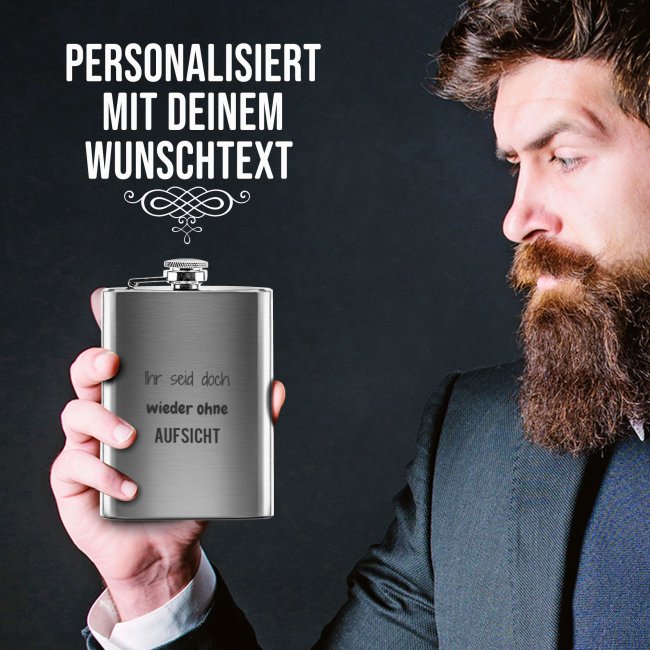 Flachmann personalisierbar mit Textgravur - 225 ml in Silber