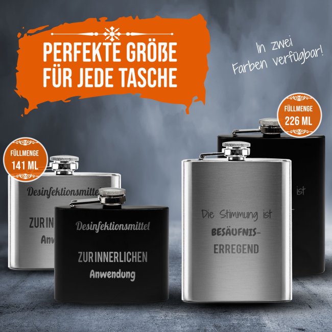 Flachmann personalisierbar mit Textgravur - 225 ml in Silber