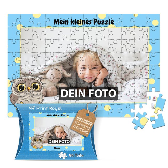 Fotopuzzle f&uuml;r Kinder selbst gestalten - Mein kleines Puzzle mit Name - Eule - 96 Teile