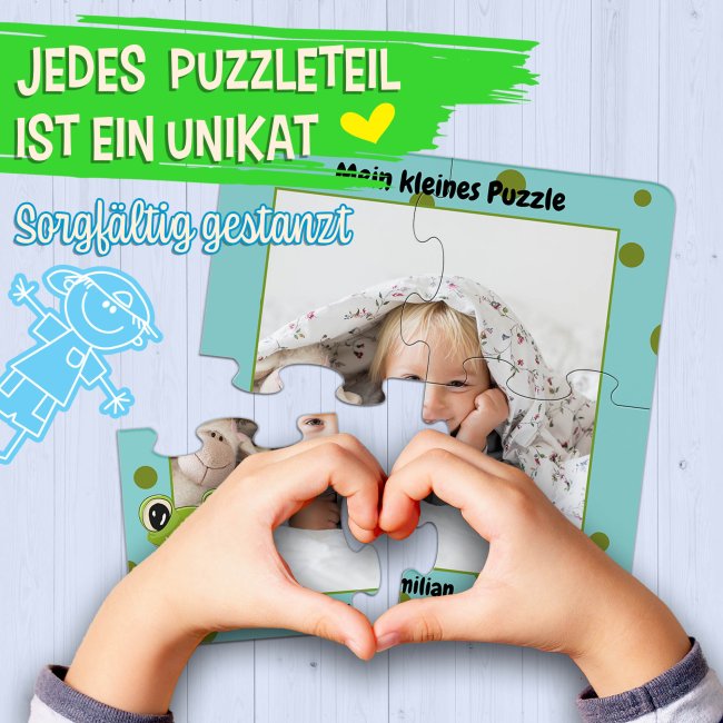 Holzpuzzle mit Foto selbst gestalten f&uuml;r Kinder - Kleines Puzzle mit Name - Frosch - 4 Teile