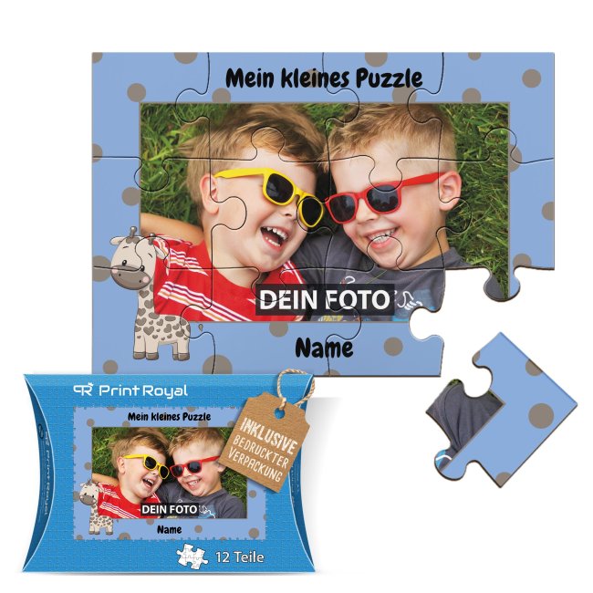 Holzpuzzle mit Foto selbst gestalten f&uuml;r Kinder - Kleines Puzzle mit Name - Giraffe - 12 Teile