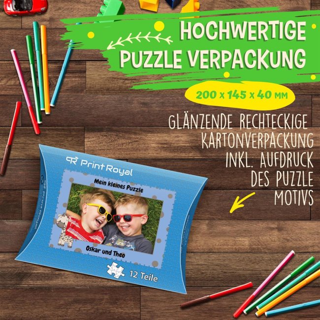 Holzpuzzle mit Foto selbst gestalten f&uuml;r Kinder - Kleines Puzzle mit Name - Giraffe - 12 Teile