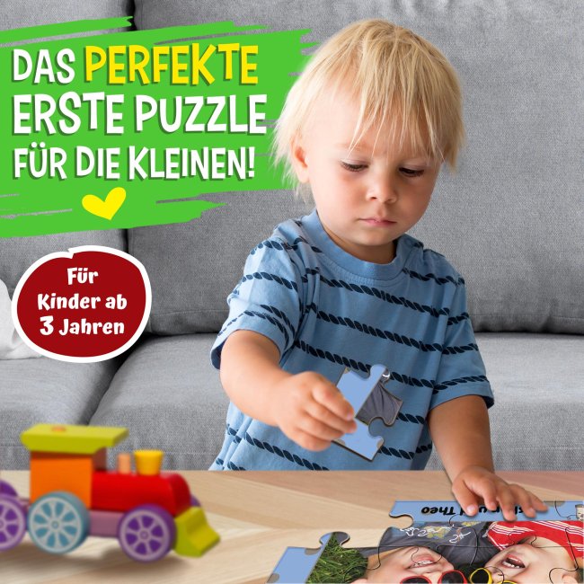 Holzpuzzle mit Foto selbst gestalten f&uuml;r Kinder - Kleines Puzzle mit Name - Giraffe - 12 Teile