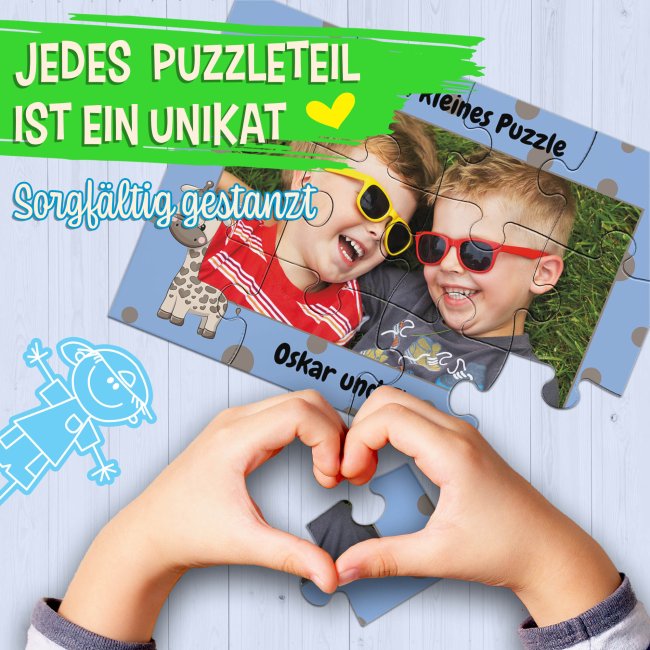 Holzpuzzle mit Foto selbst gestalten f&uuml;r Kinder - Kleines Puzzle mit Name - Giraffe - 12 Teile