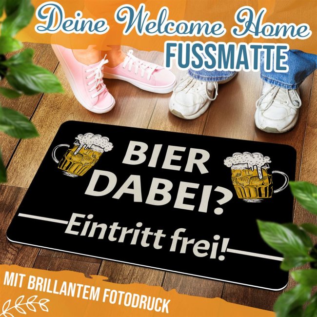 Filz-Fu&szlig;matte mit lustigem Spruch - Bier dabei, Eintritt frei! - 60 x 40 cm