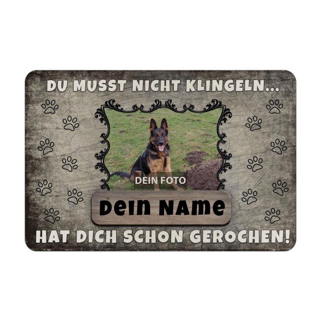 Filz-Fu&szlig;matte mit Hundefoto und Name - Nicht klingeln - 60 x 40 cm