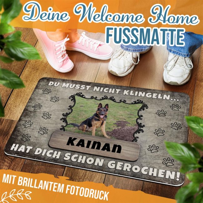 Filz-Fu&szlig;matte mit Hundefoto und Name - Nicht klingeln - 60 x 40 cm