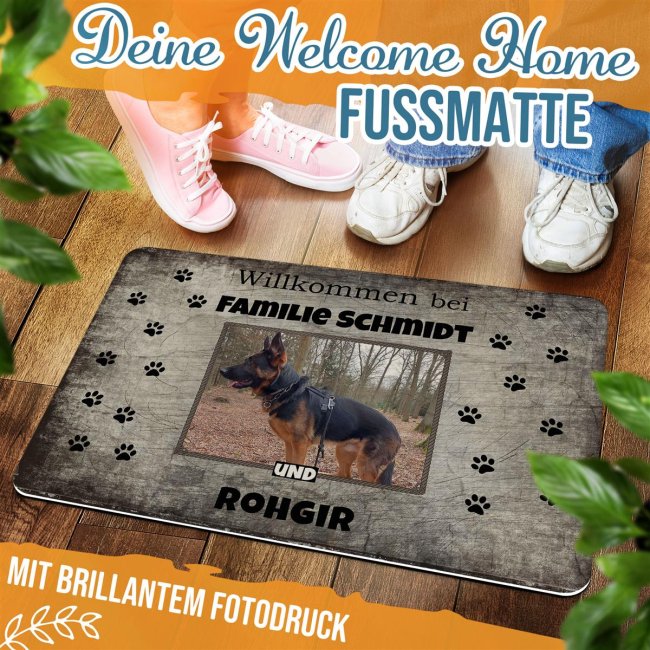 Filz-Fu&szlig;matte mit Hundefoto und Name - Willkommen - 60 x 40 cm