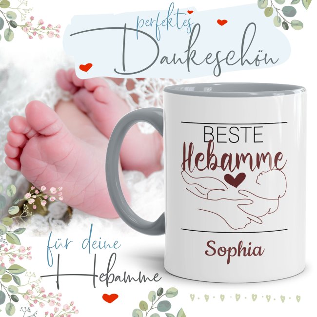 Tasse - Beste Hebamme - Silhouette - mit Name personalisierbar