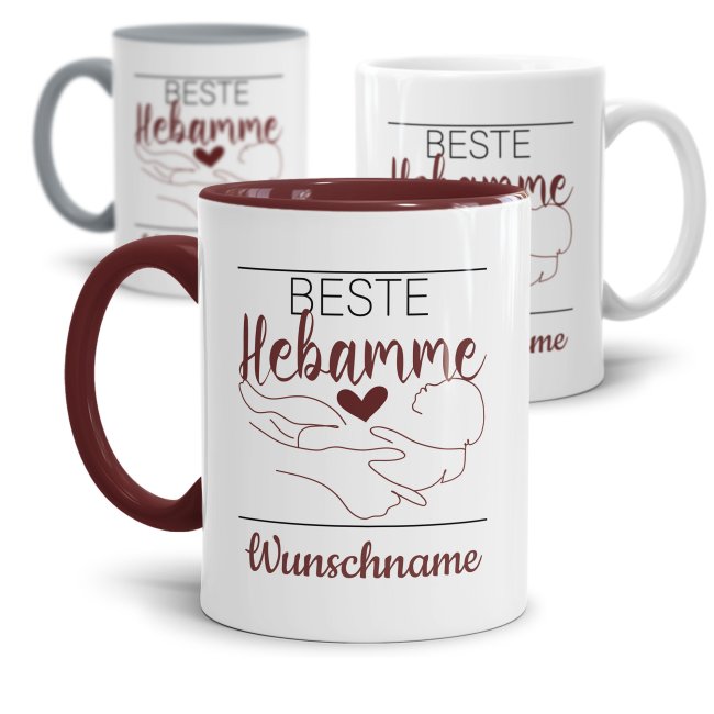 Tasse - Beste Hebamme - Silhouette - mit Name personalisierbar