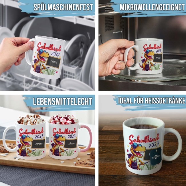 Tasse zur Einschulung - Dino - Schulkind - mit Jahr und Name personalisierbar - Hellgr&uuml;n