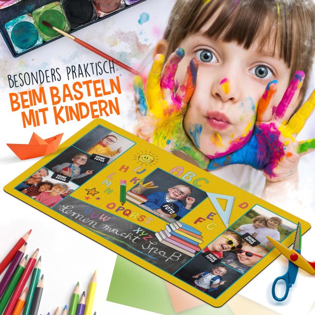 Schreibtischunterlage f&uuml;r Kinder - ABC - Lernen macht Spa&szlig; - mit Fotos personalisierbar - 60 x 35 cm - Gr&uuml;n