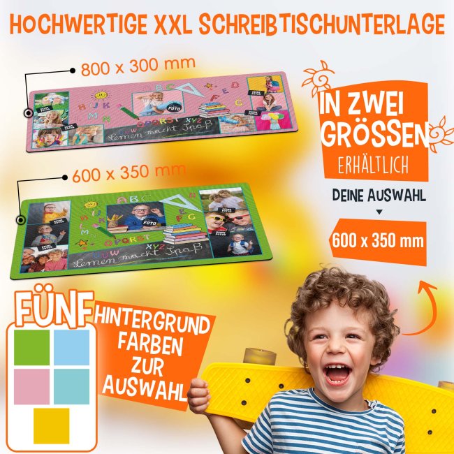 Schreibtischunterlage f&uuml;r Kinder - ABC - Lernen macht Spa&szlig; - mit Fotos personalisierbar - 60 x 35 cm - Gelb