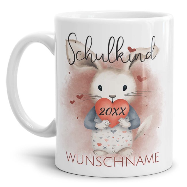 Namenstasse zur Einschulung - Schulkind - Hase - mit Name und Jahr personalisierbar - Wei&szlig;