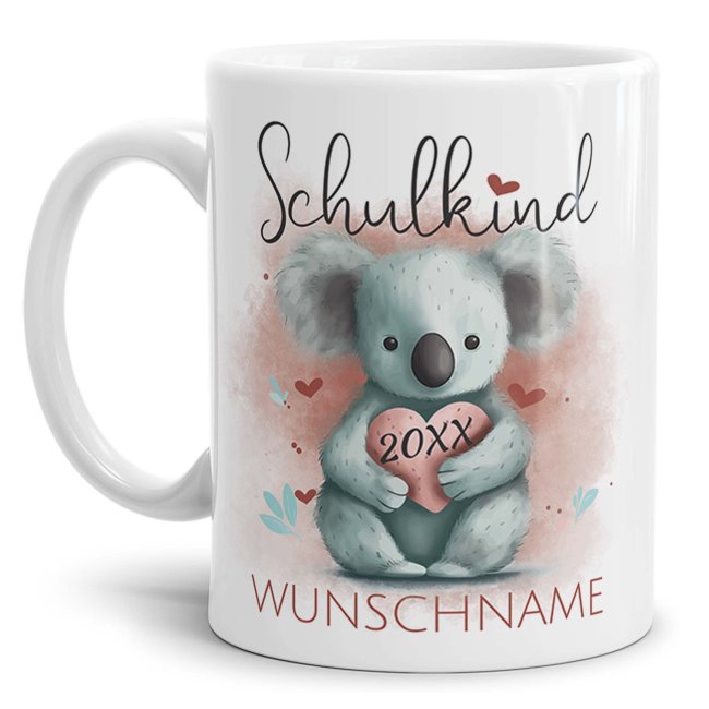 Namenstasse zur Einschulung - Schulkind - Koala - mit Name und Jahr personalisierbar - Wei&szlig;