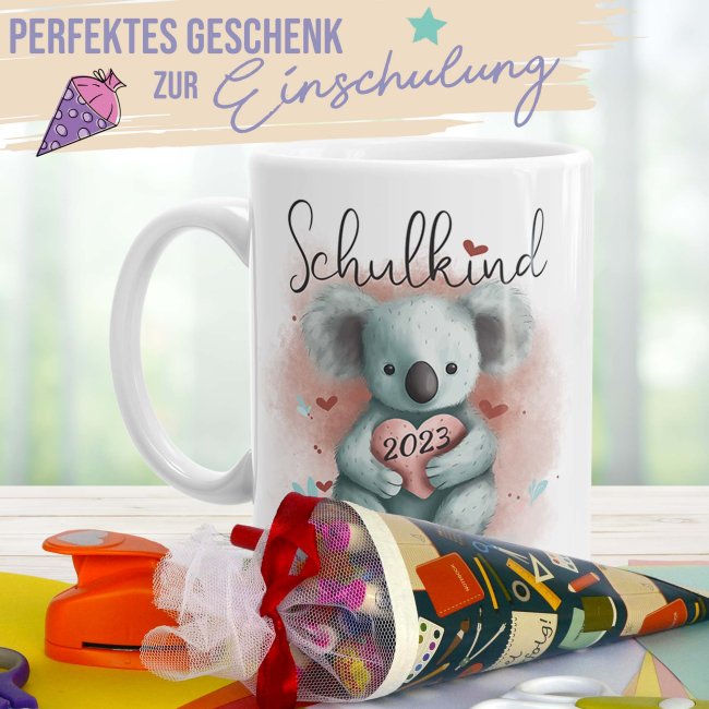 Namenstasse zur Einschulung - Schulkind - Koala - mit Name und Jahr personalisierbar - Wei&szlig;