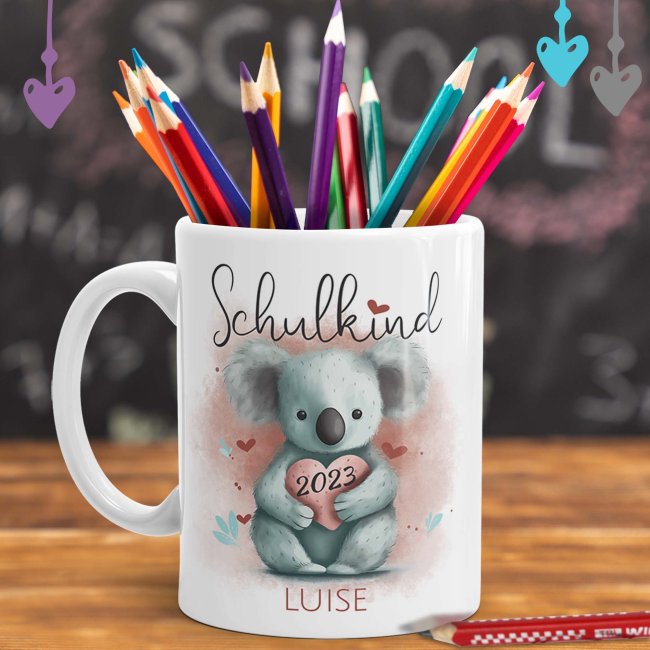 Namenstasse zur Einschulung - Schulkind - Koala - mit Name und Jahr personalisierbar - Wei&szlig;