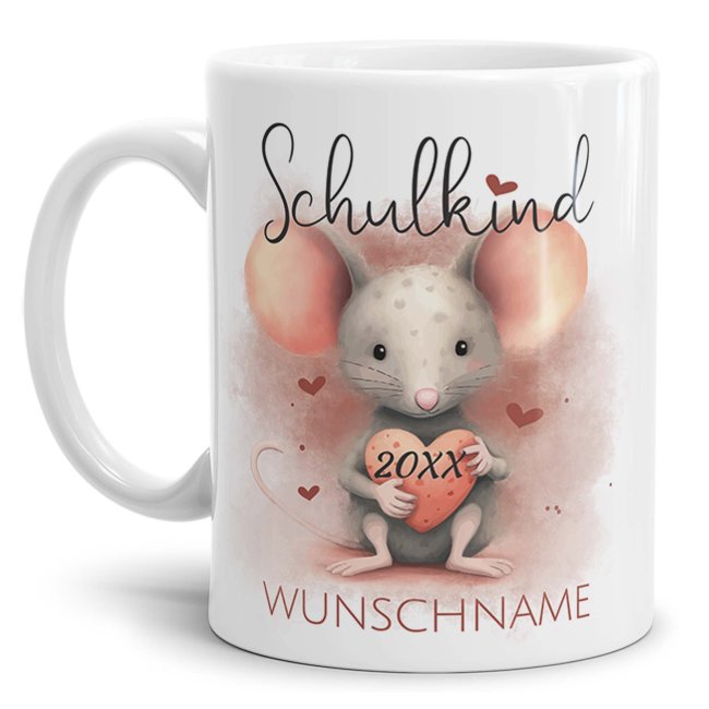 Namenstasse zur Einschulung - Schulkind - Maus - mit Name und Jahr personalisierbar - Wei&szlig;