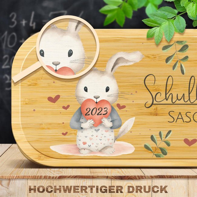 Personalisierbare Brotdose f&uuml;r Schulkind - Hase - mit Name und Jahr