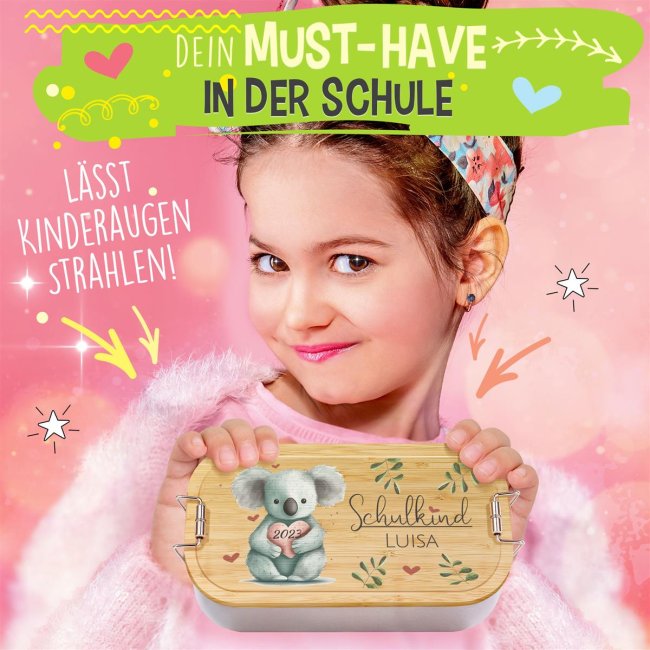 Personalisierbare Brotdose f&uuml;r Schulkind - Koala - mit Name und Jahr