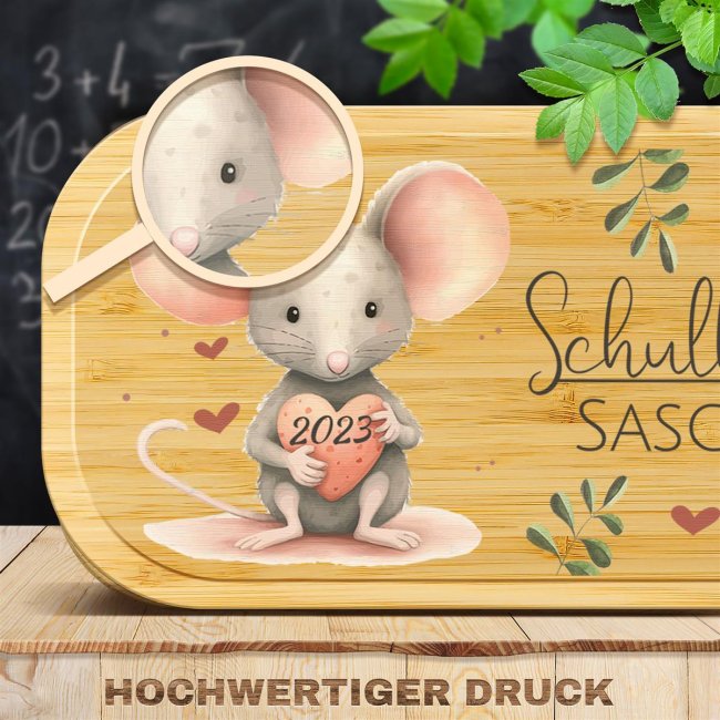 Personalisierbare Brotdose f&uuml;r Schulkind - Maus - mit Name und Jahr