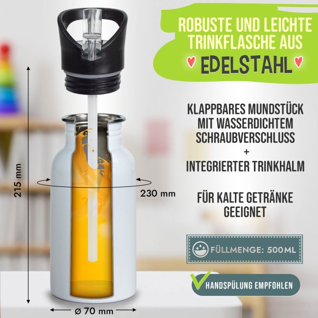 Edelstahl Trinkflasche f&uuml;r Schulkind - Eichh&ouml;rnchen - mit Name und Jahr personalisierbar - 500 ml